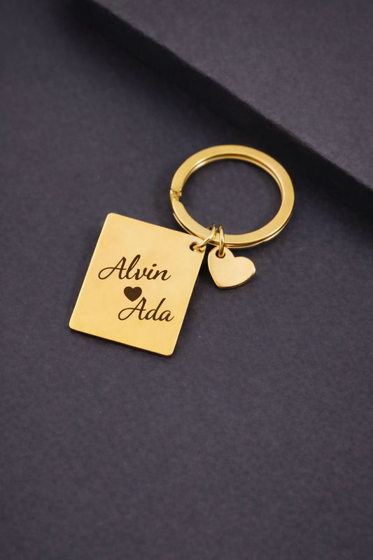 Custom Stainless Steel Keychain Square And Heart