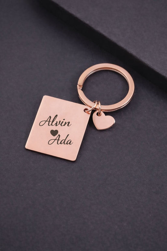 Custom Stainless Steel Keychain Square And Heart
